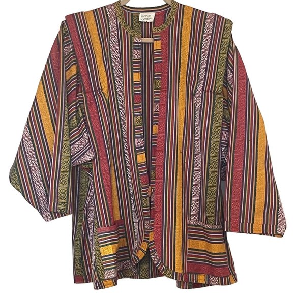 Gheri Multi-Color Striped Medium 100% Cotton Coat Made in Nepal Hippy Boho - Picture 1 of 4